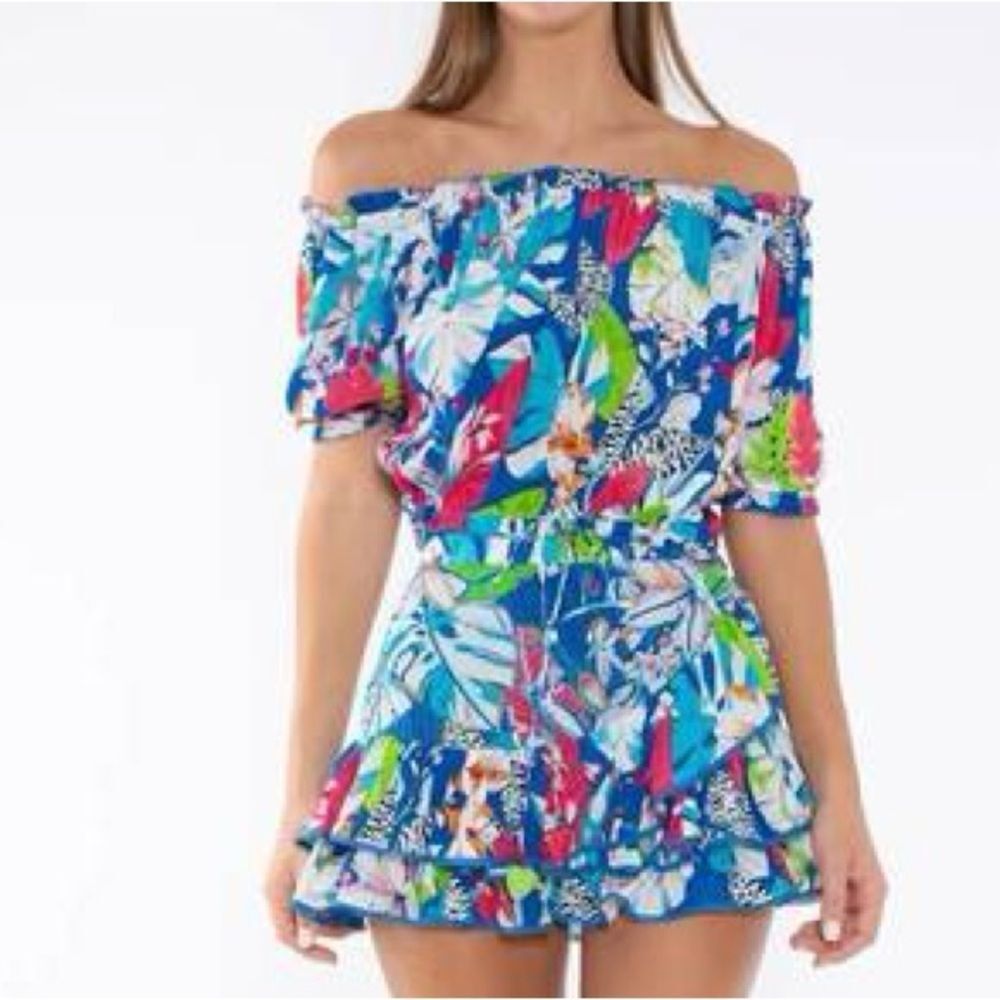 Taj by Sabrina Crippa Off Shoulder Tropical Blouse - Size S (oversized fits M)‎